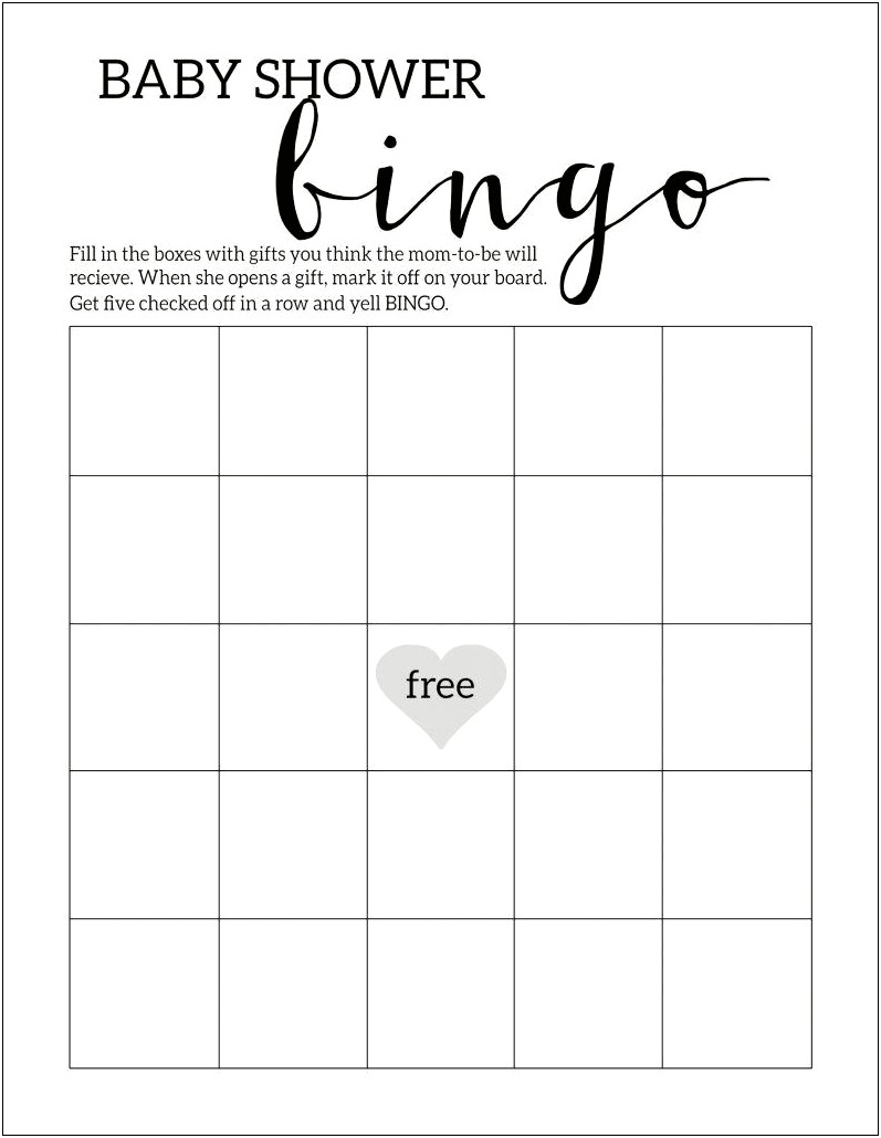 Baby Shower Bingo Card Templates Free