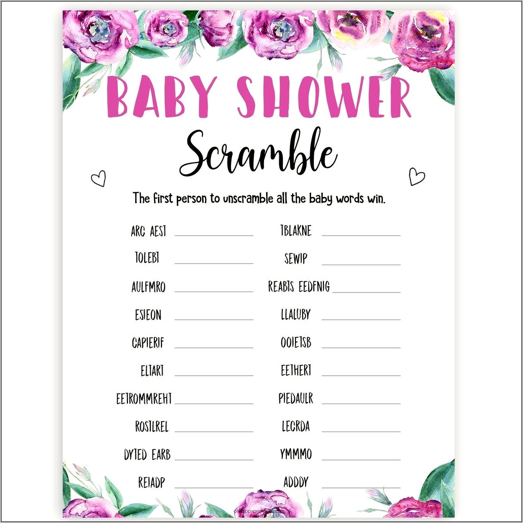 Baby Shower Word Scramble Template Free