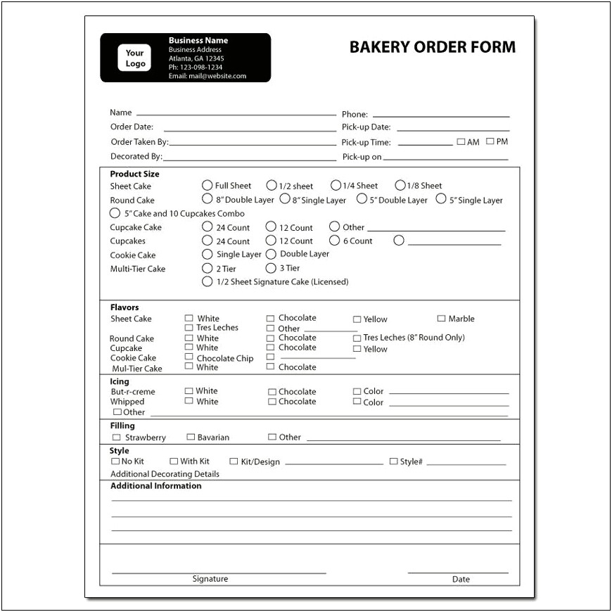 Bake Sale Order Form Template Free