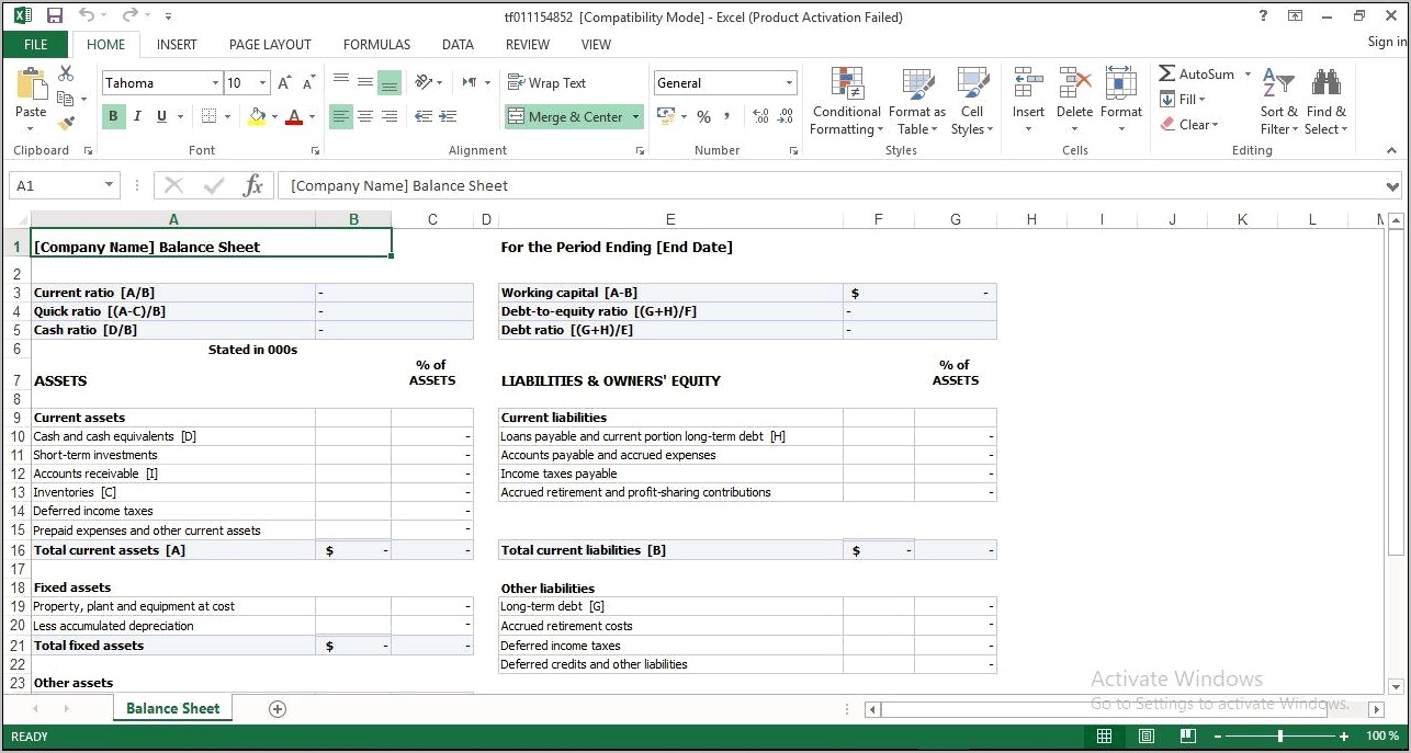 Balance Sheet Template Excel Free Download