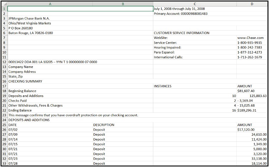 Bank Statement Template Excel Free Download