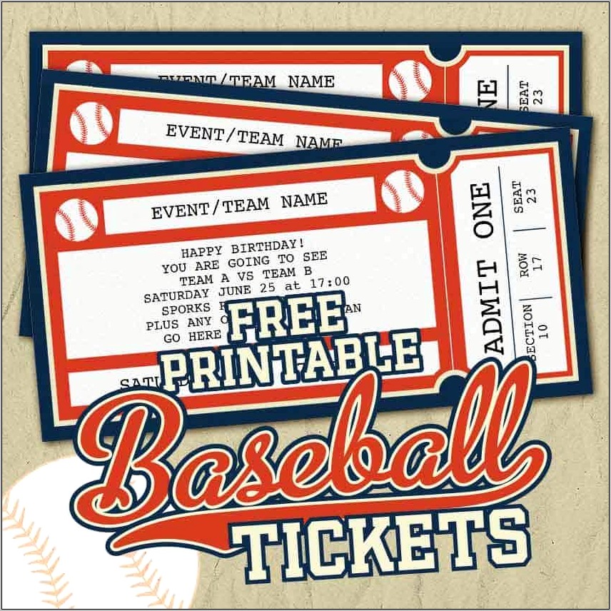 Baseball Ticket Party Invitation Template Free