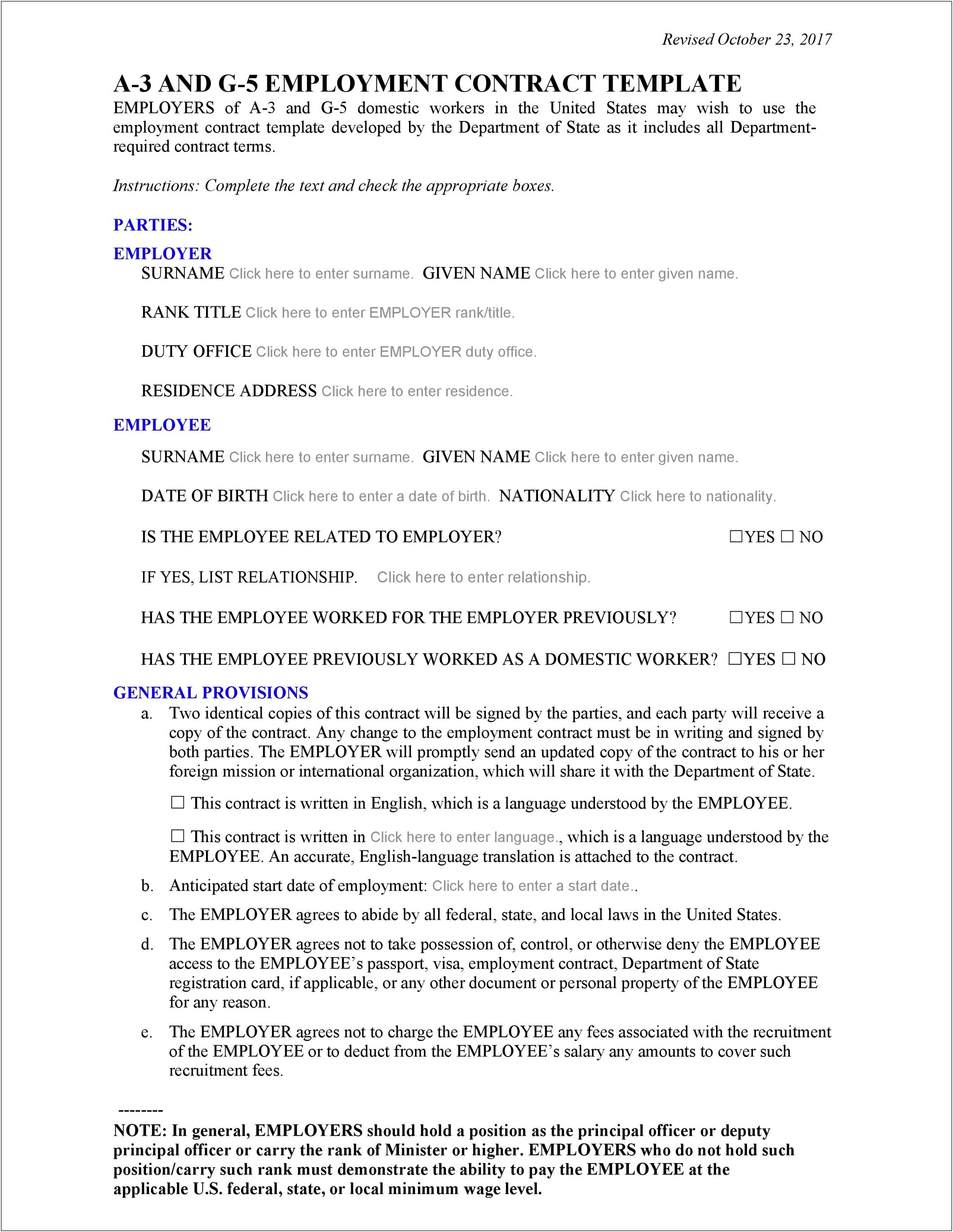 Basic Contract Of Employment Template Free