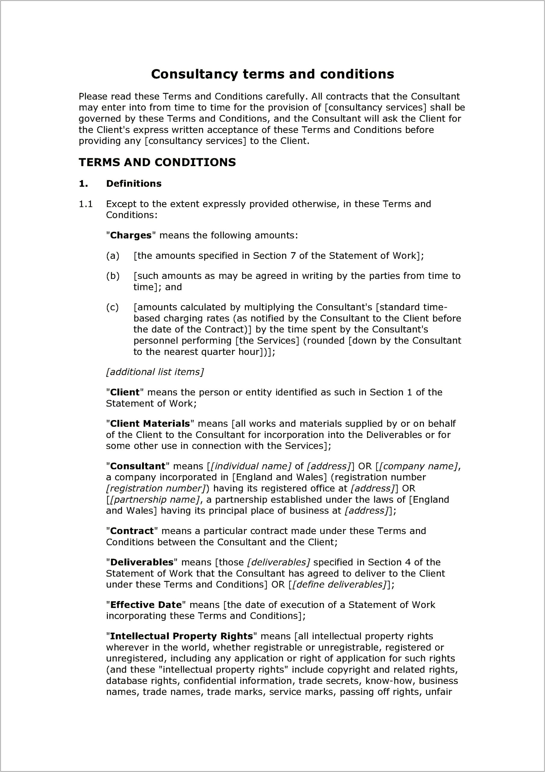Basic Terms And Conditions Template Free