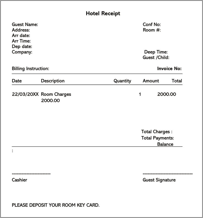 Bed And Breakfast Receipt Template Free