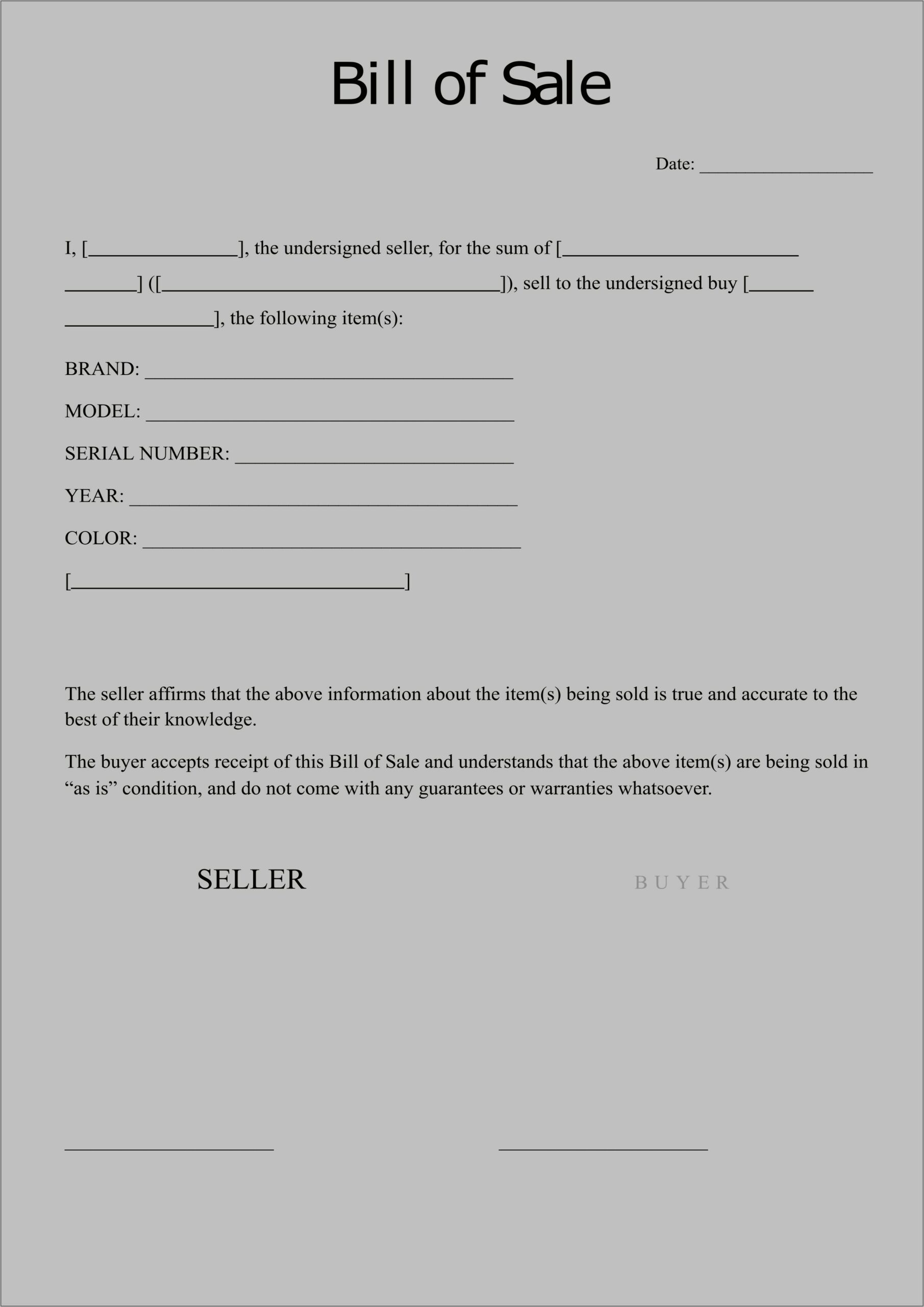 Bill Of Sale Contract Template Free