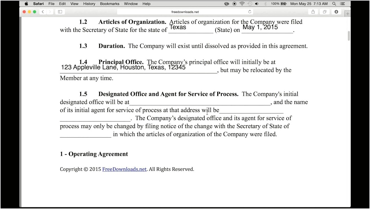 Bland Free Llc Operating Agreement Template