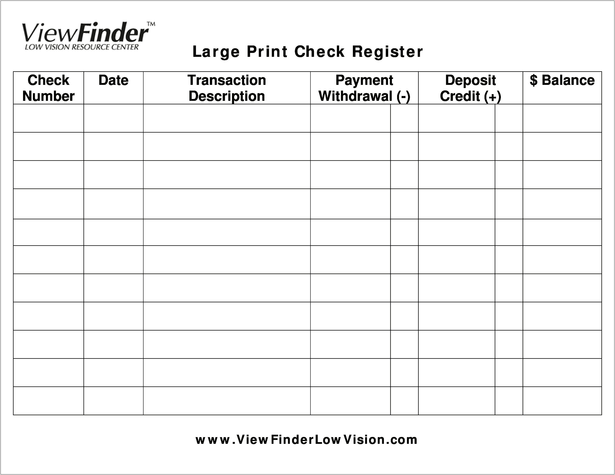 Blank Check Register Template Pdf Free