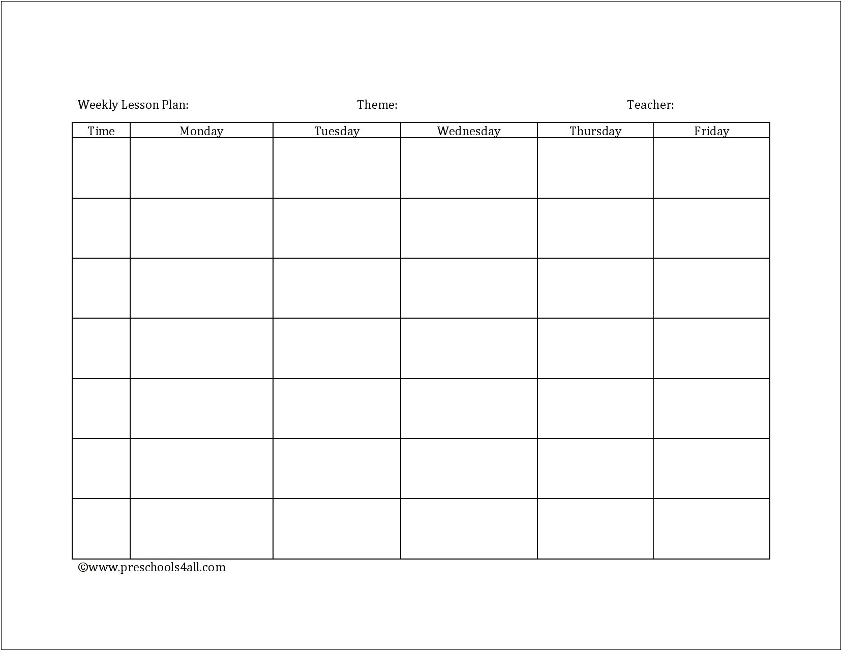 Blank Daily Lesson Plan Templates Free