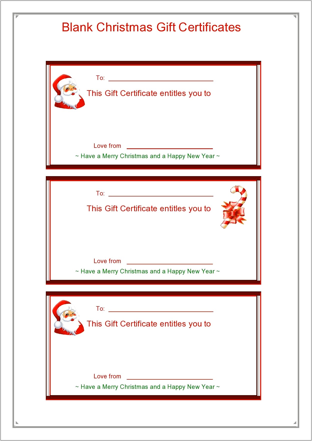 Blank Gift Certificate Template Free Christmas