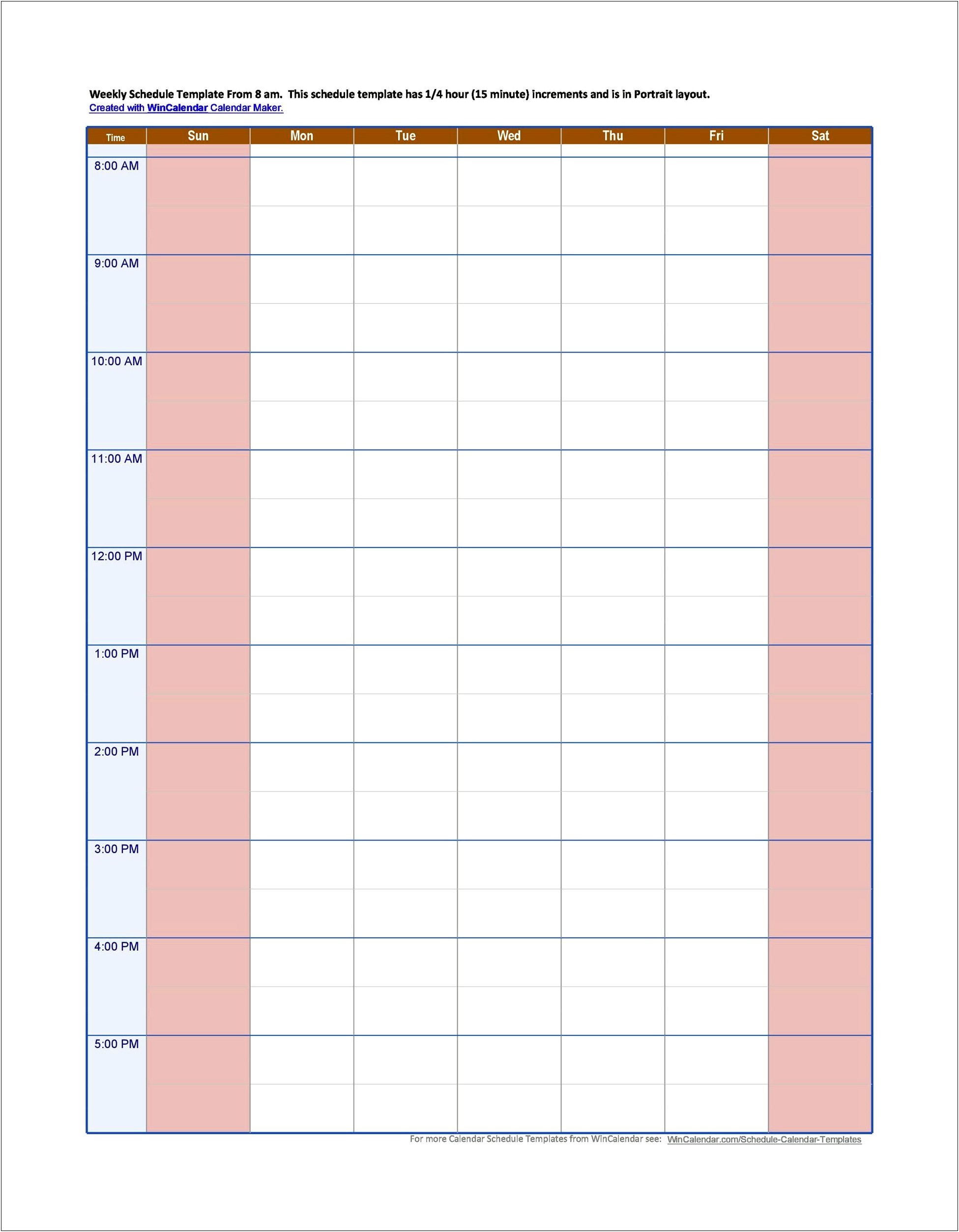 Blank Schedule By Time Template Free