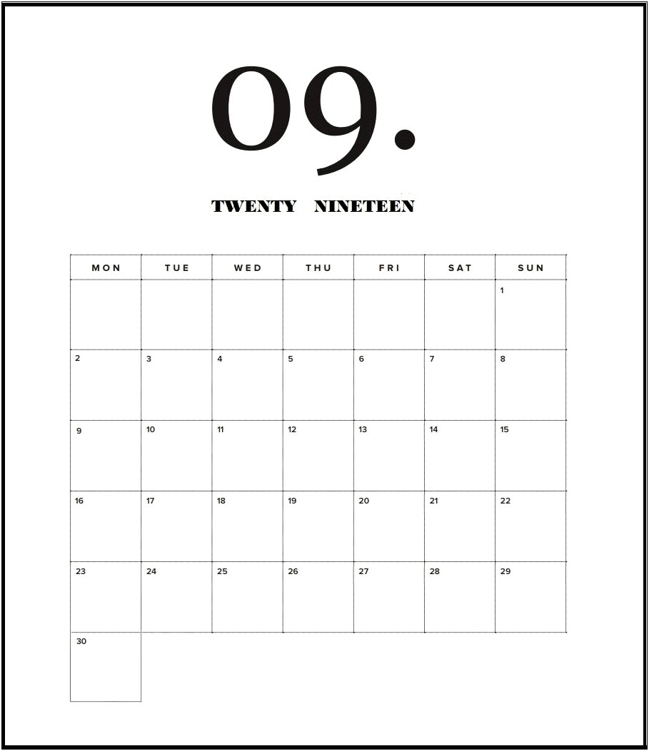 Blank Template Free Calendar Printable 2019