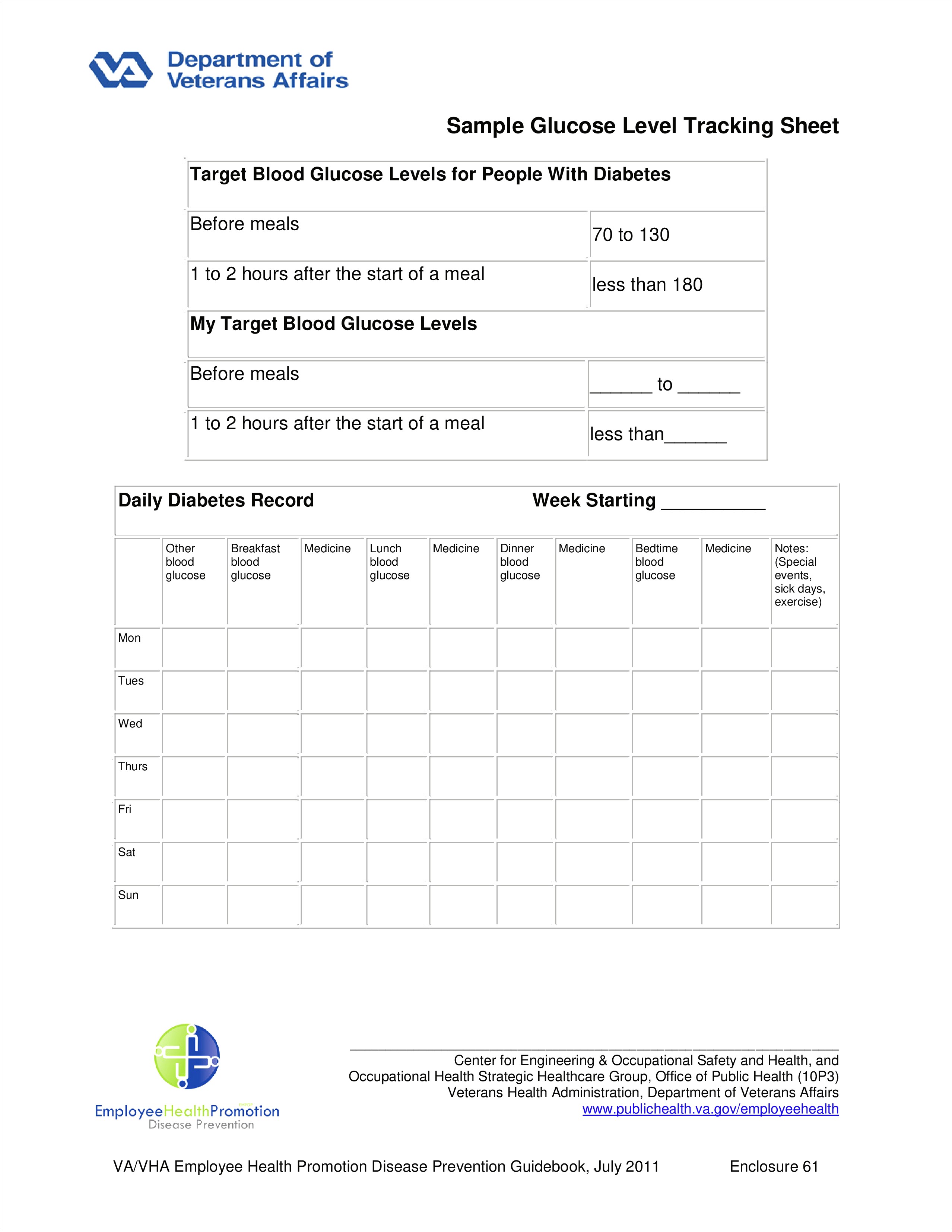 Blood Sugar Diary Excell Template Free