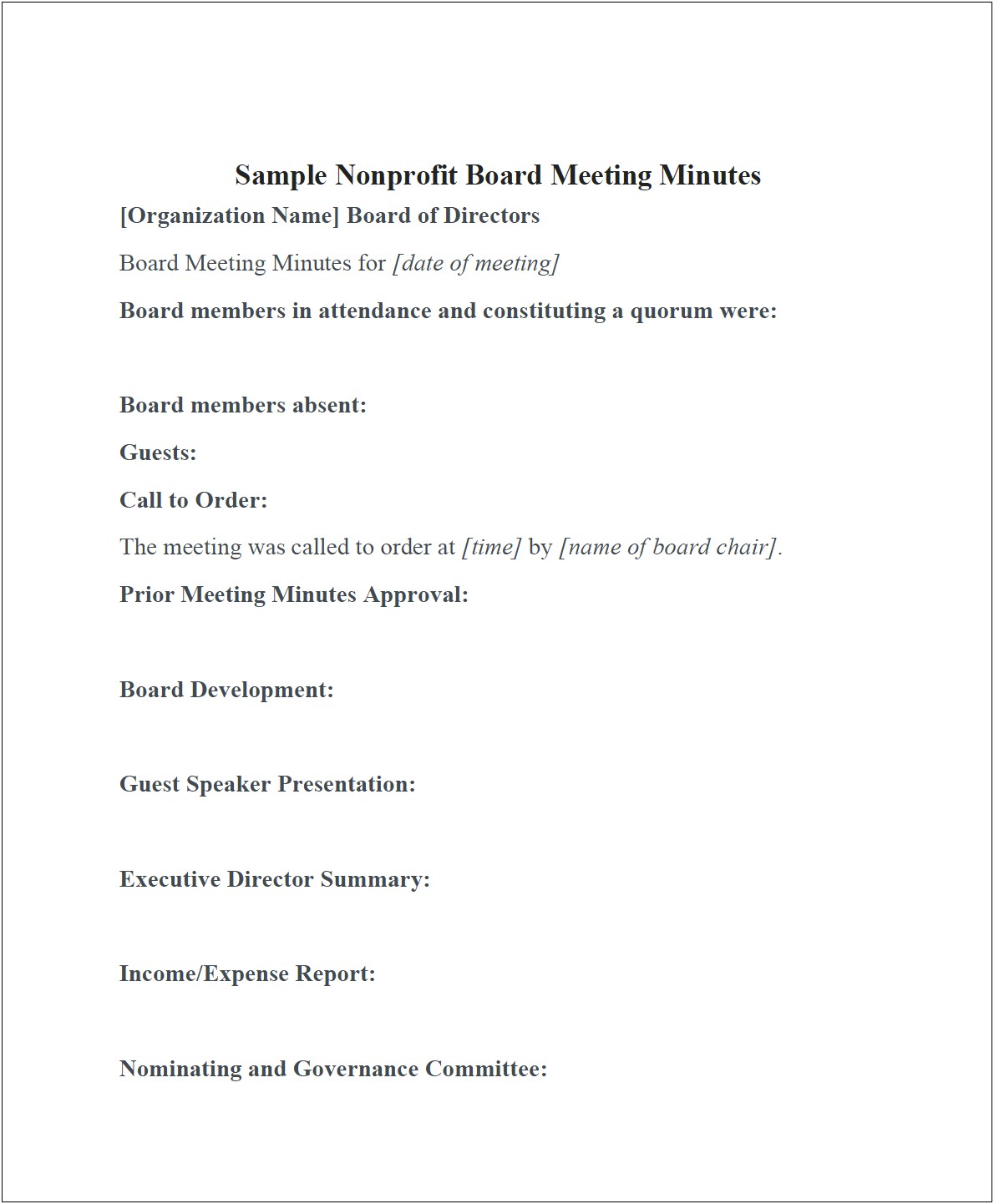 Board Meeting Minutes Template Free Uk