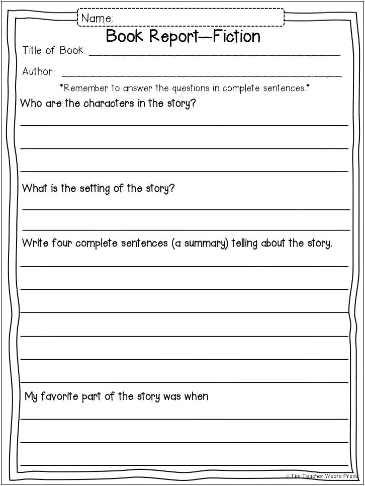 Book Report Questions Template Free Printable