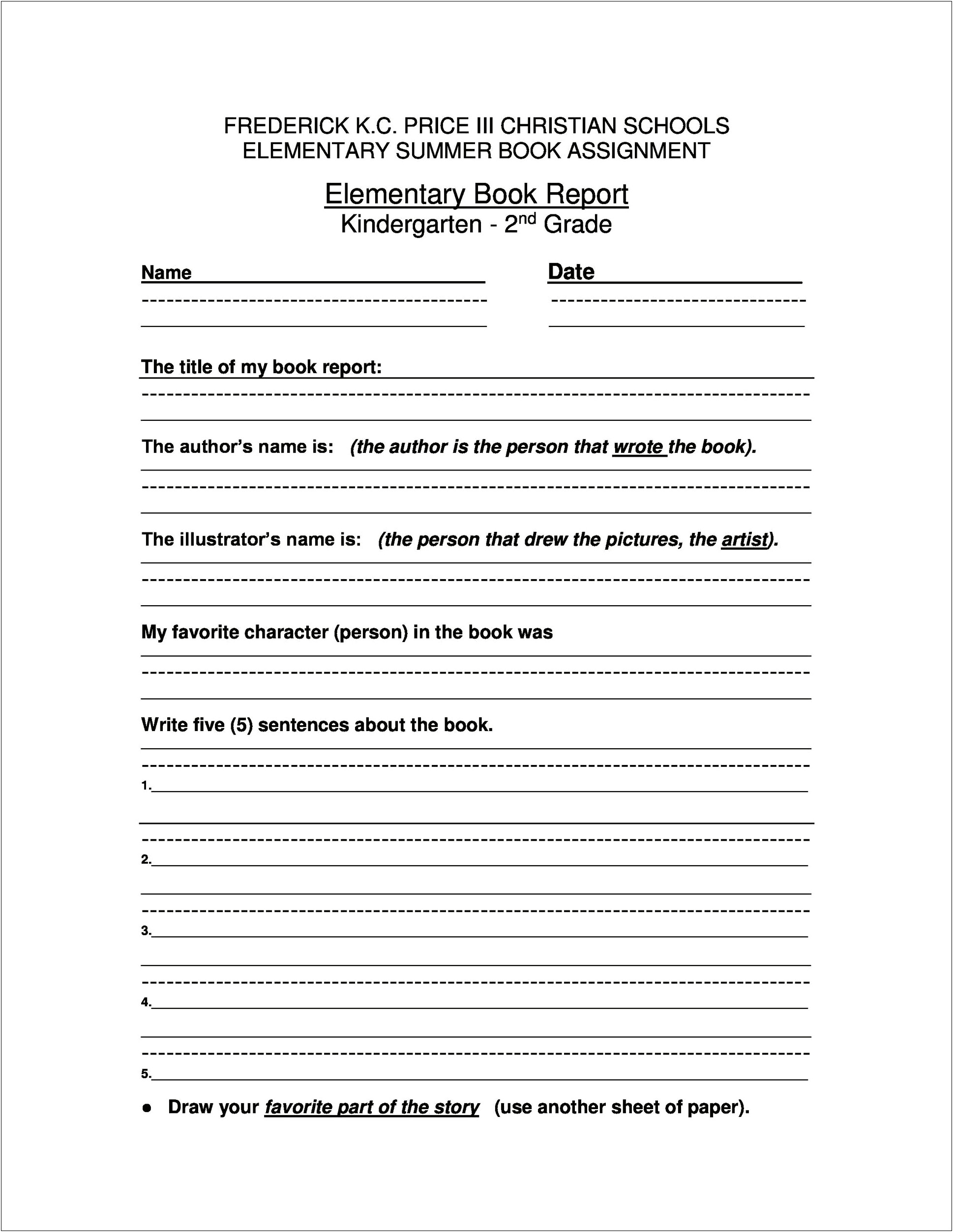 Book Report Template Grade 1 Free