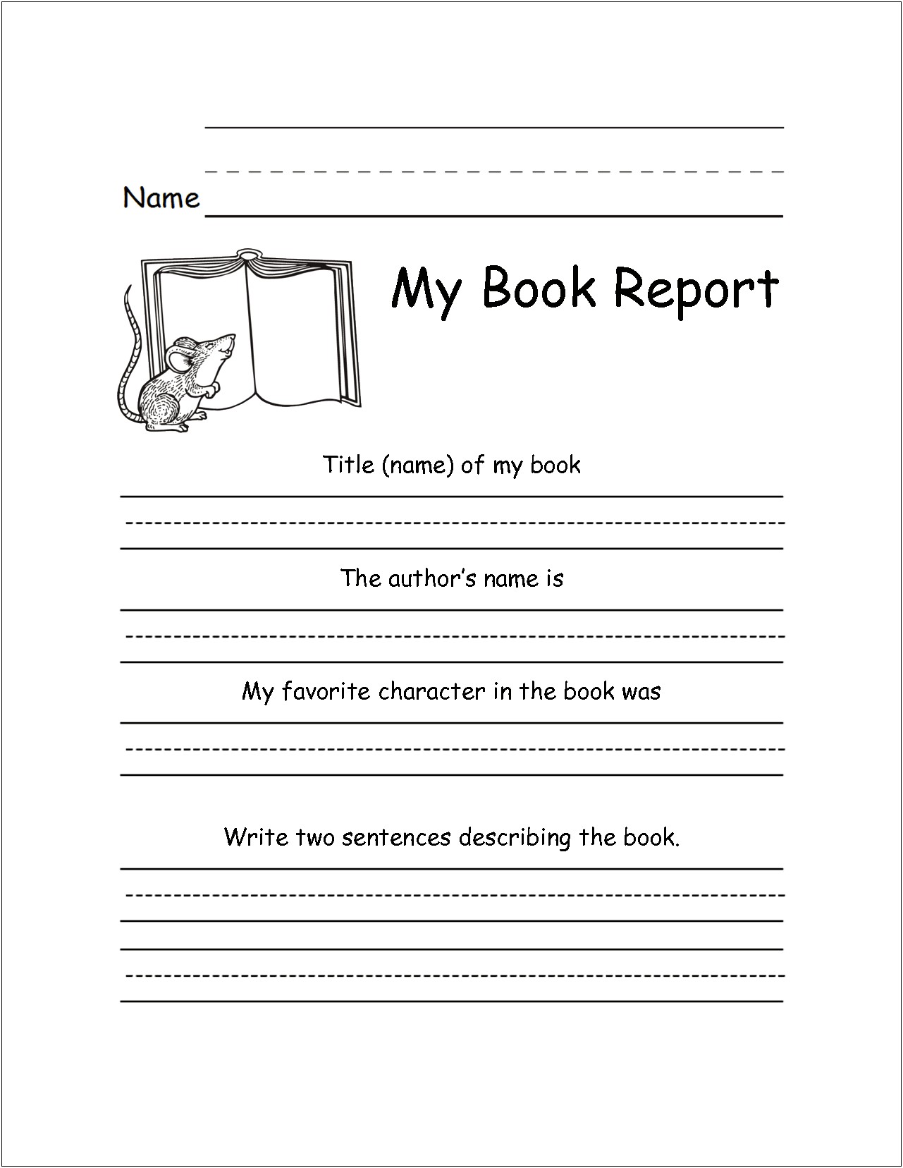 Book Review Template 5th Grade Free