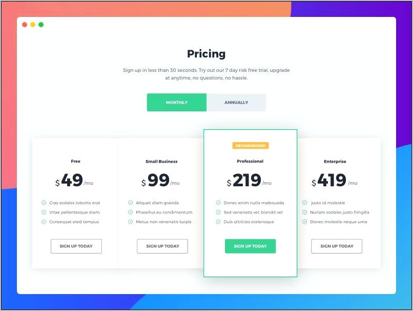 Bootstrap Pricing Table Template Free Download