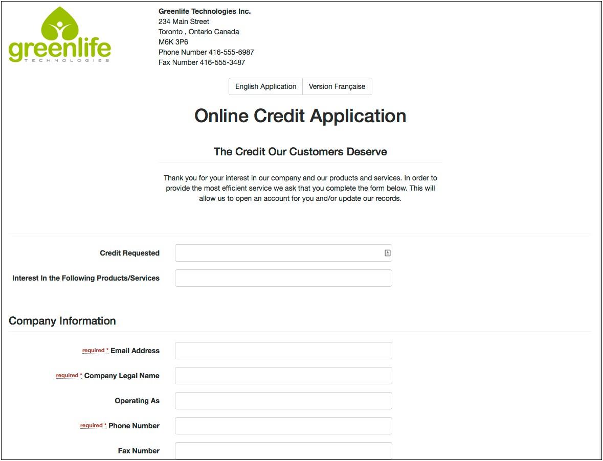 Business Credit Application Template For Free
