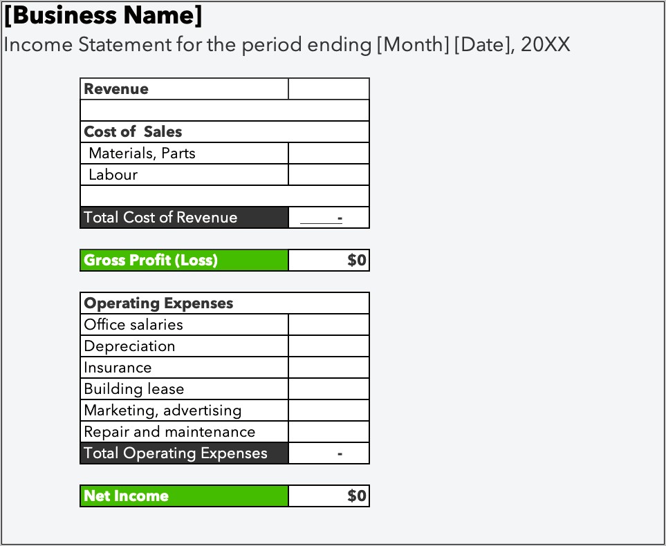 Business Financial Statement Template Excel Free