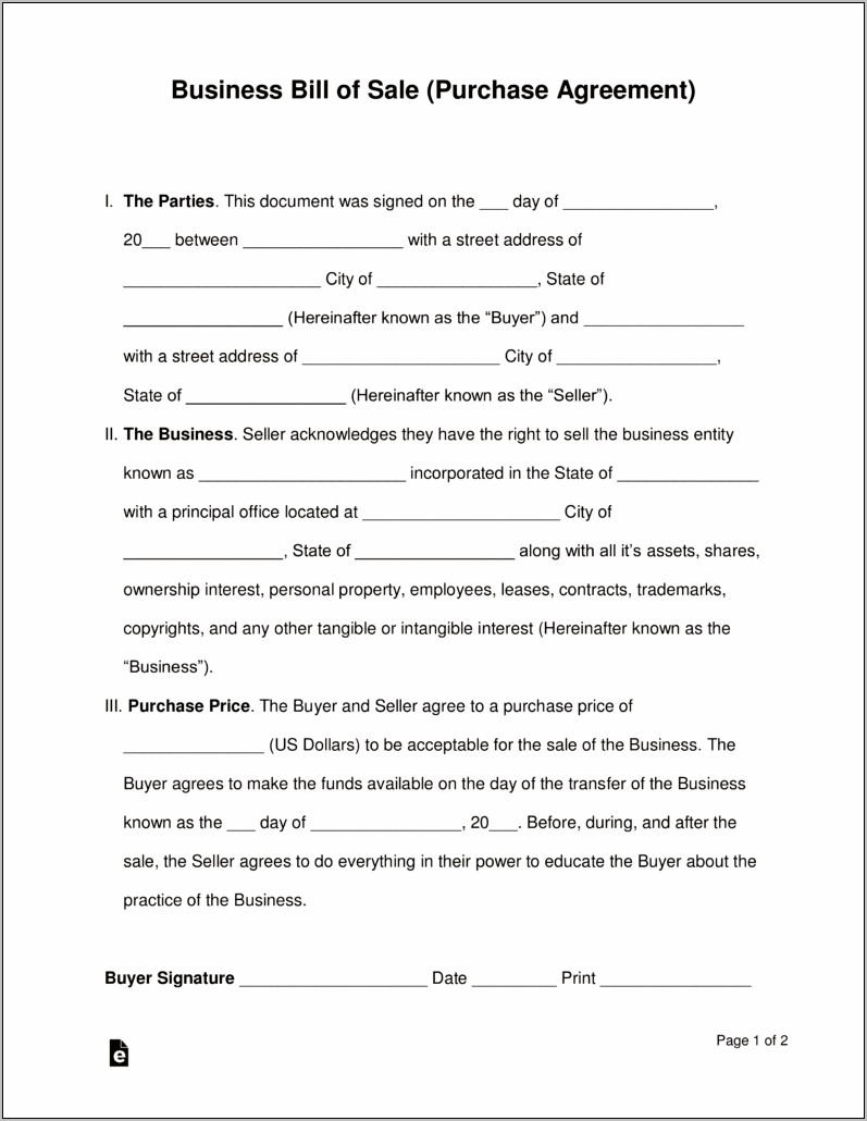 Business Sale Agreement Template Free Download