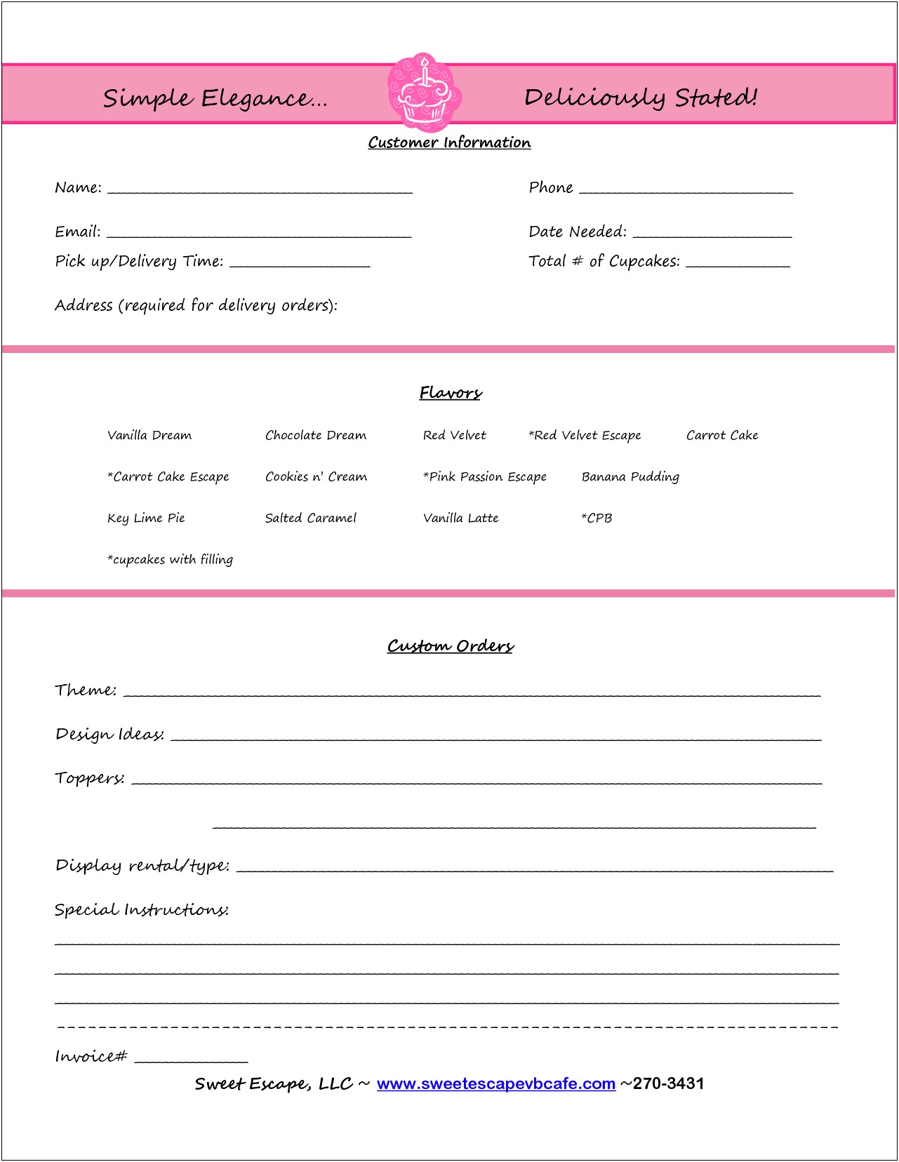 Cake Order Form Template Free Download