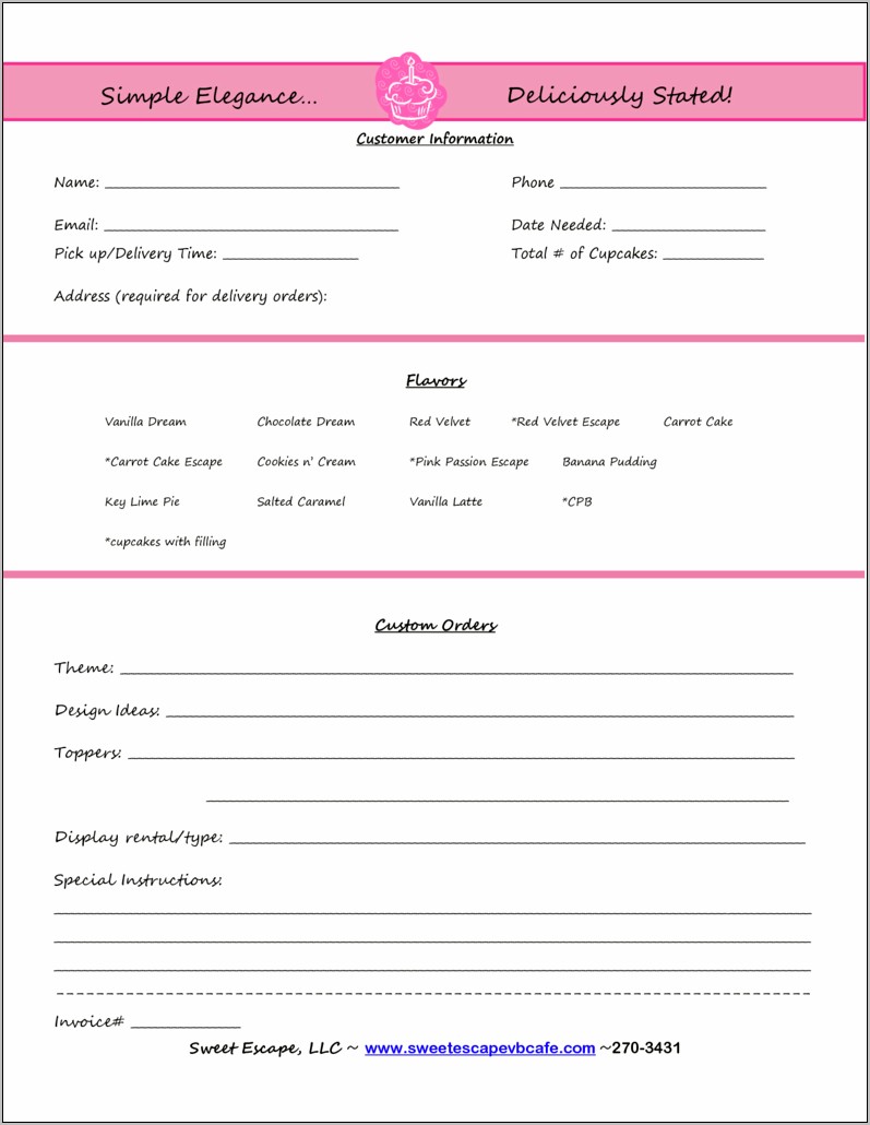 Cake Pop Order Form Template Free