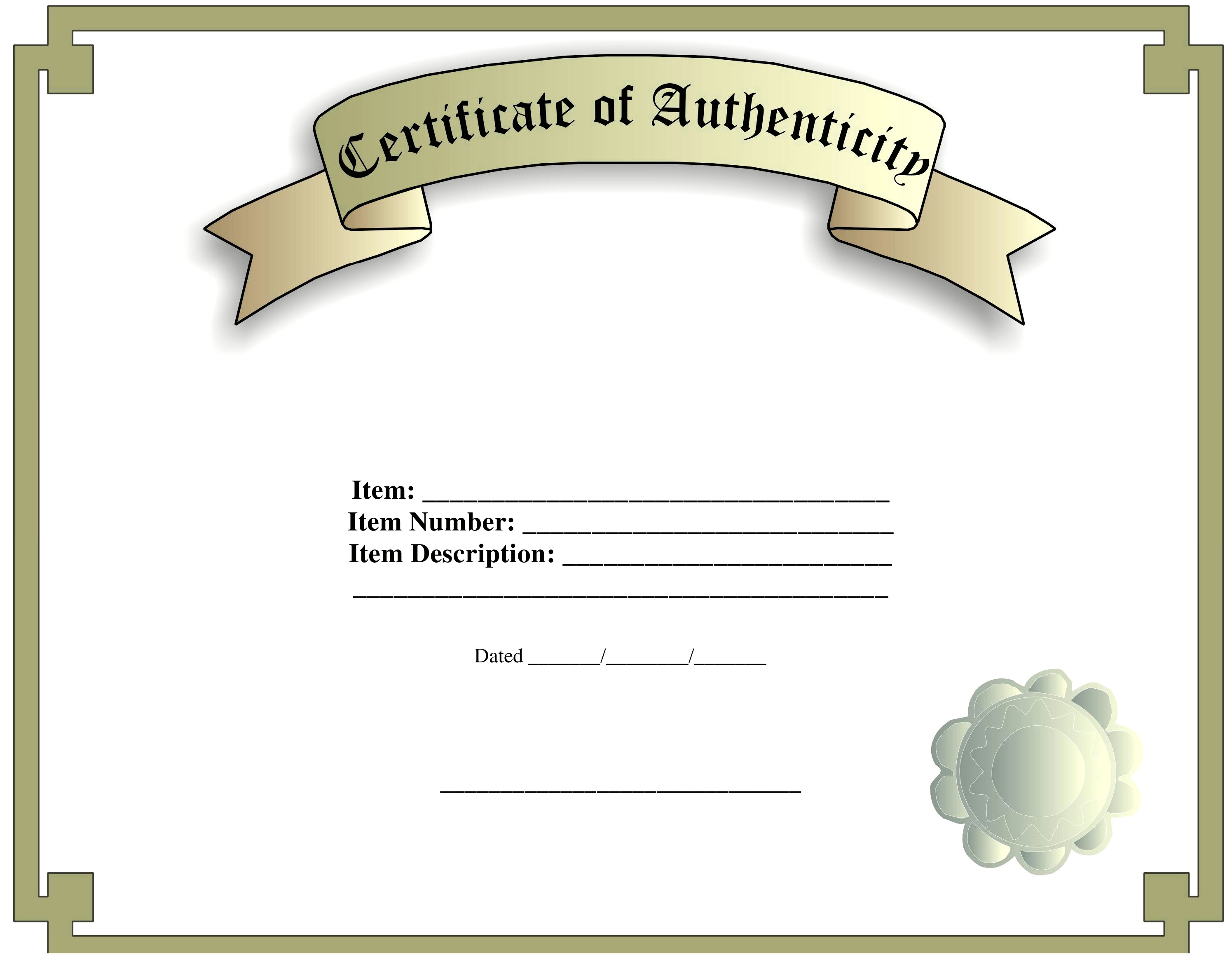 Certificate Of Authenticity Art Free Template