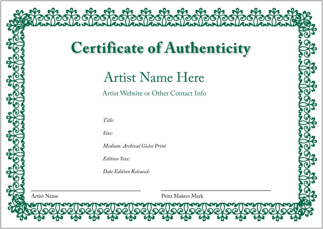 Certificate Of Authenticity Template Free Download
