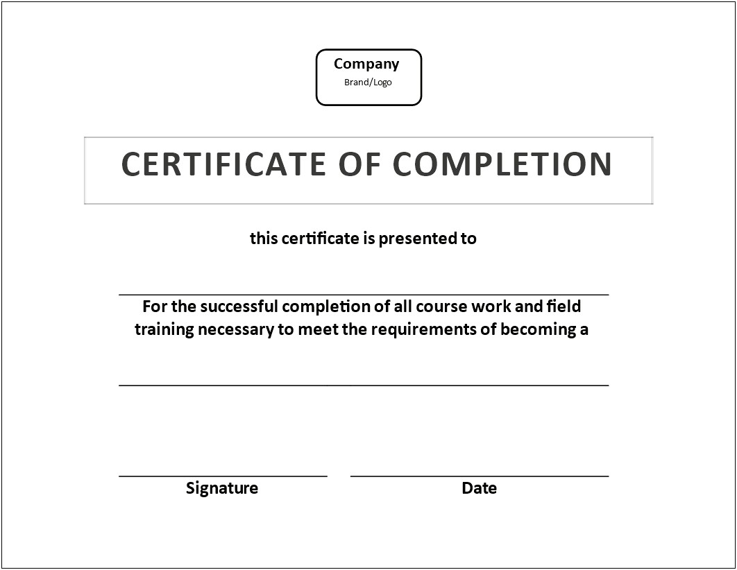 Certificate Of Completion Template Free Pdf