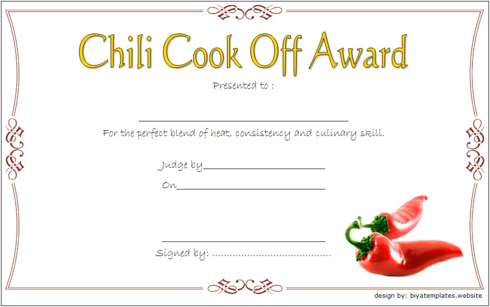Chili Cook Off Certificate Template Free