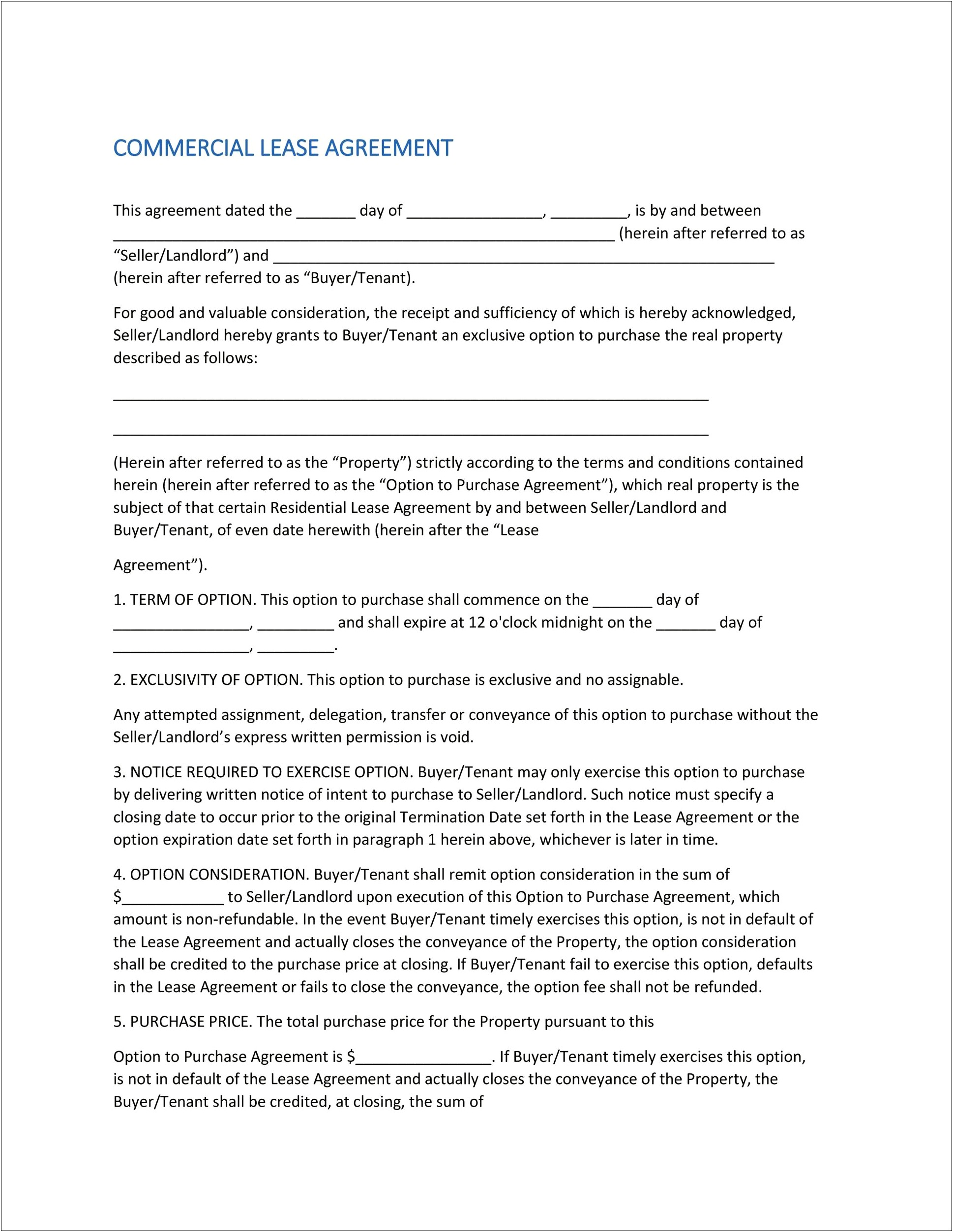 Commercial Lease Agreement Ontario Template Free