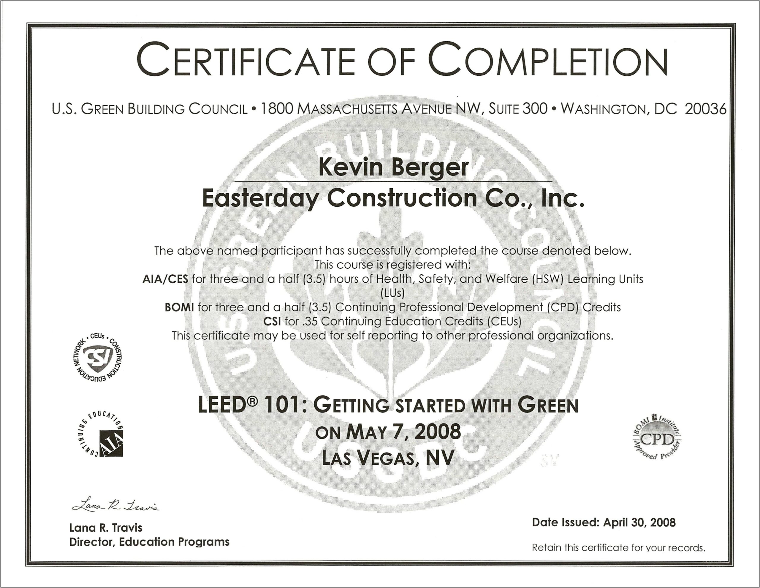 Construction Certificate Of Completion Templates Free