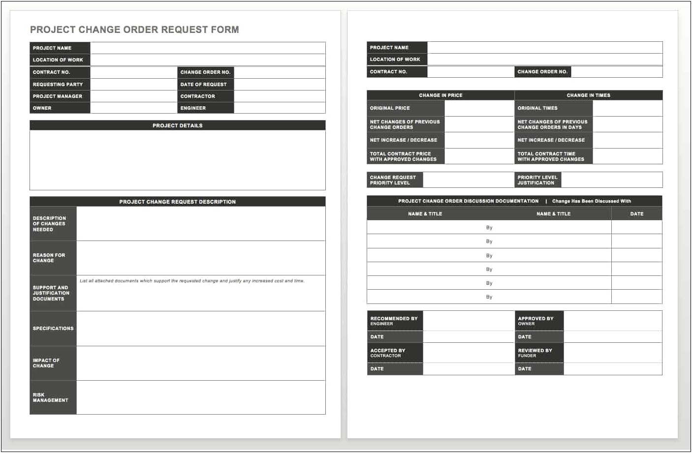 Construction Change Order Template Word Free