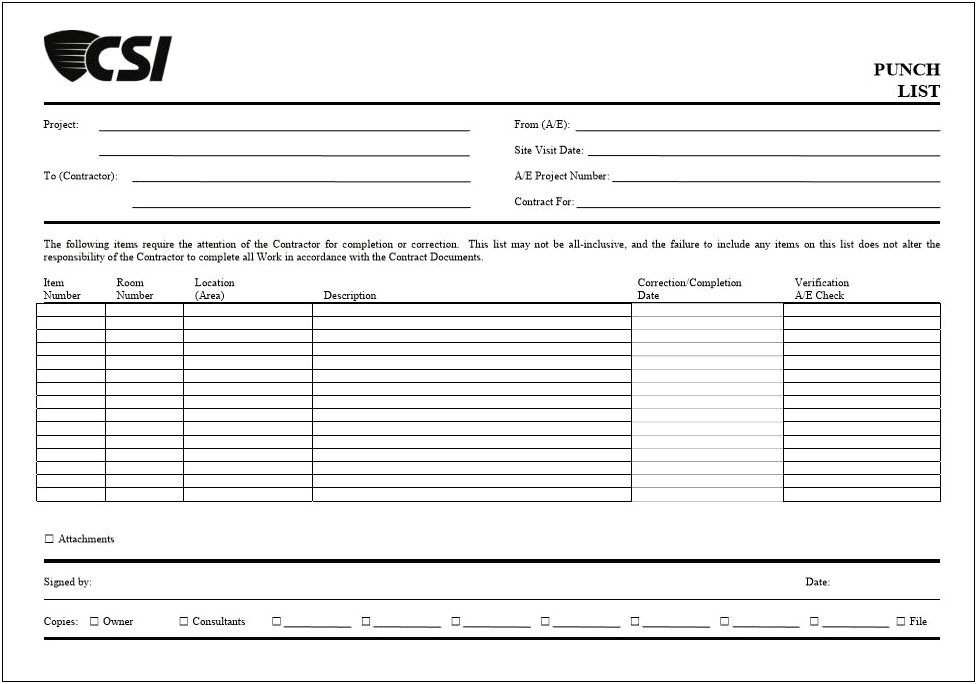 Construction Punch List Template Excel Free