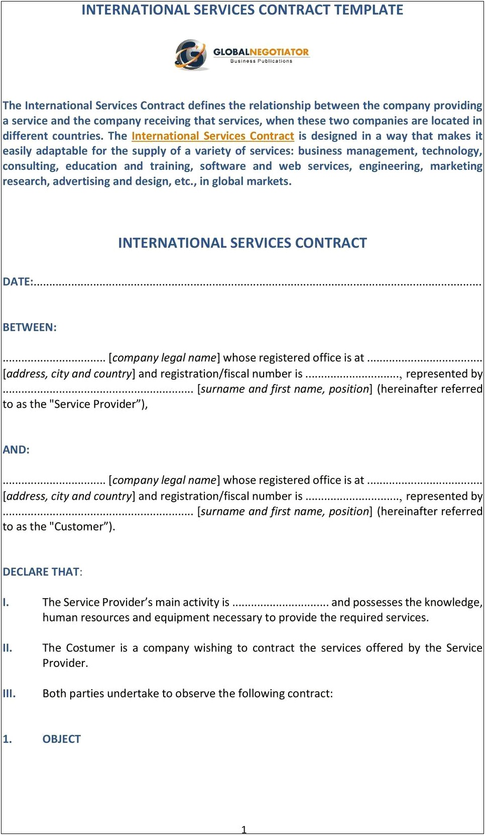 Contract For Services Template Free Download