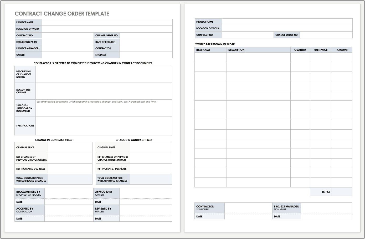 Contractor Change Order Form Template Free