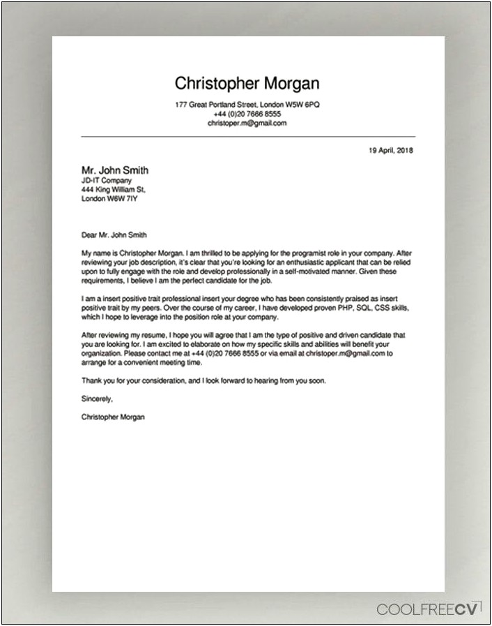 Cover Letter Template Free Download Pdf
