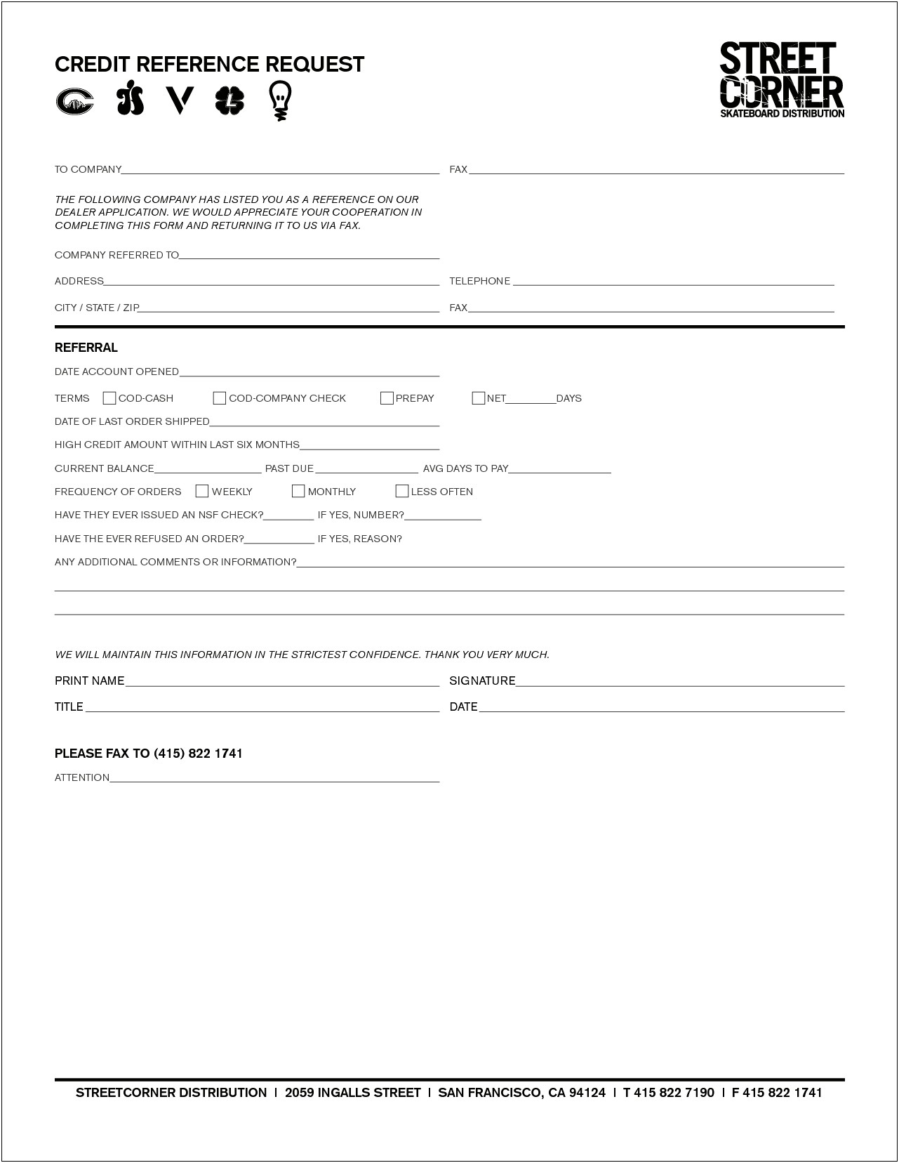 Credit Reference Request Form Template Free