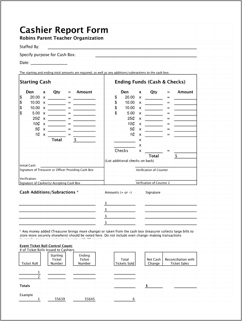 Daily Cash Sheet Template Free Download