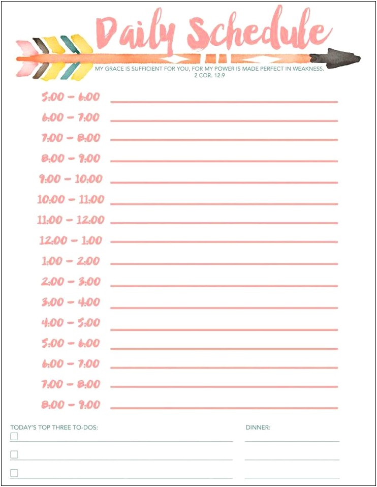 Daily Schedule Template For Kids Free