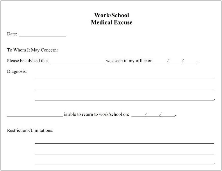 Doctors Excuse For Work Template Free