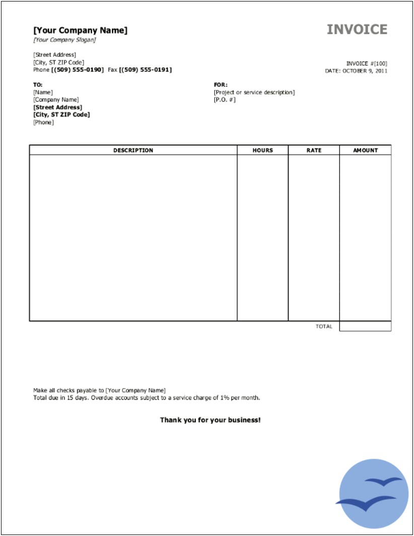 Downloadable Free Printable Service Invoice Template