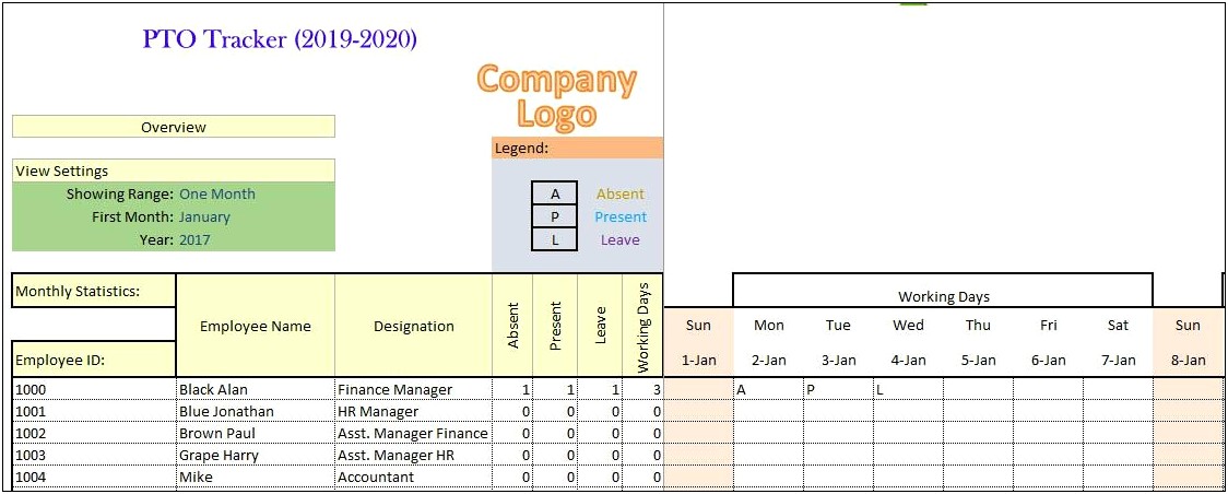 Employee Pto Tracker Excel Template Free
