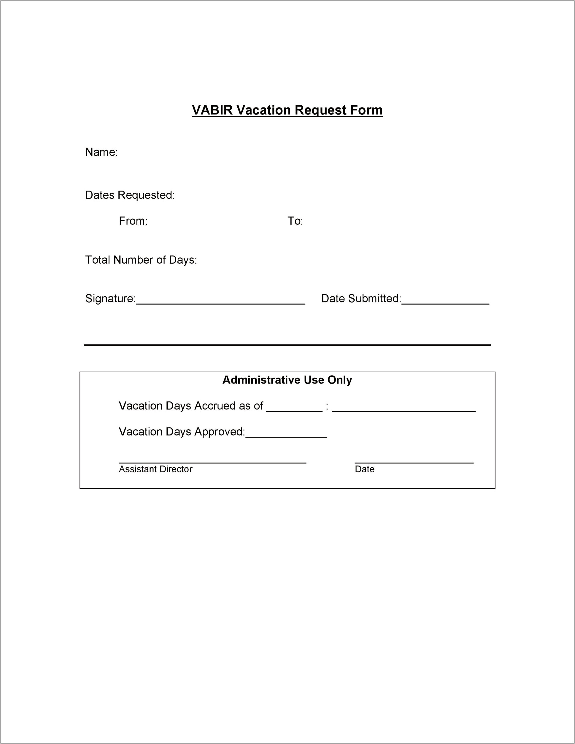Employee Vacation Request Form Template Free