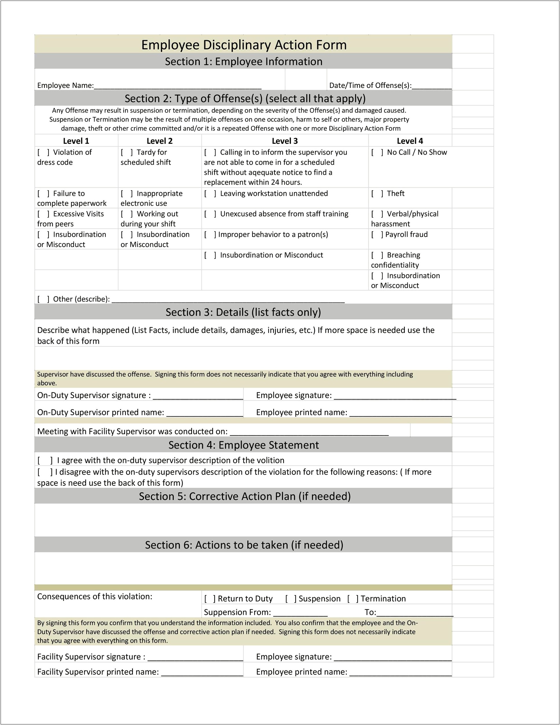 Employee Write Up Form Template Free