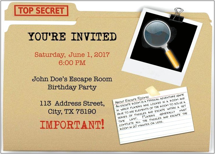 Escape Room Party Invitation Template Free