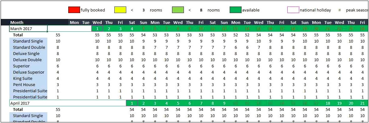 Excel Room Booking Template Free Download