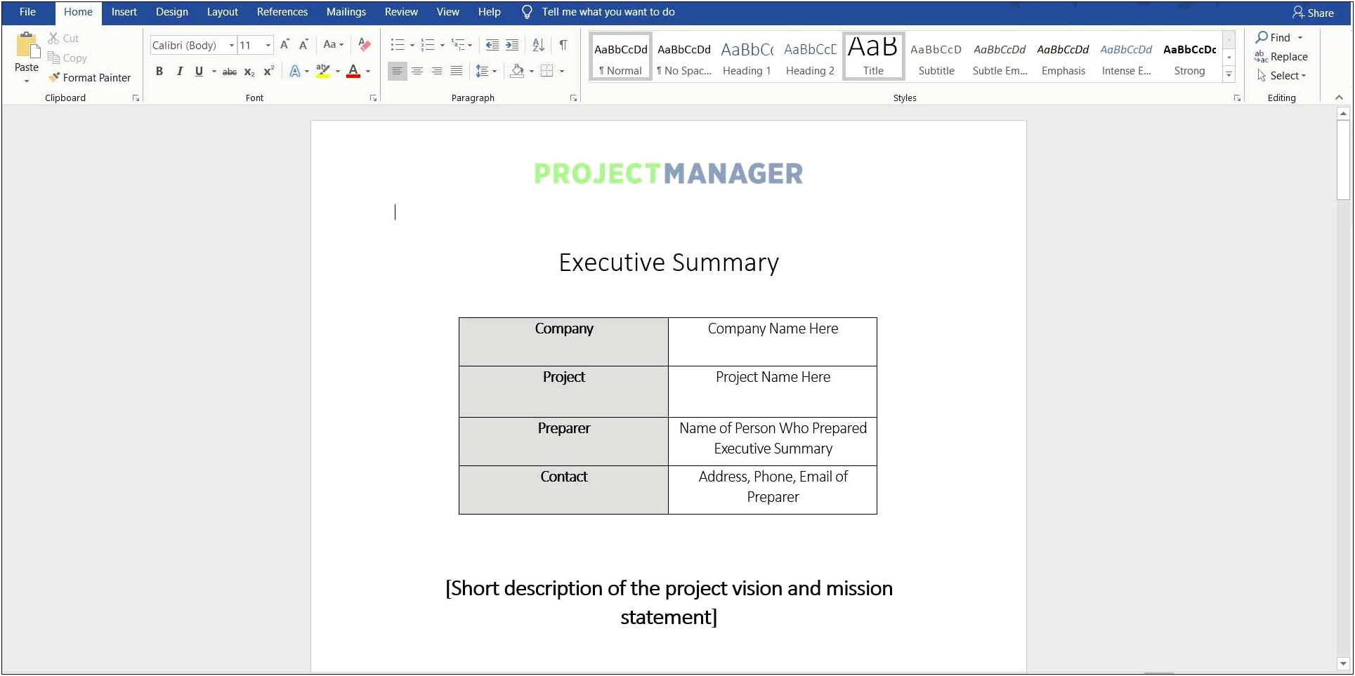 Executive Summary Word Template Free Download