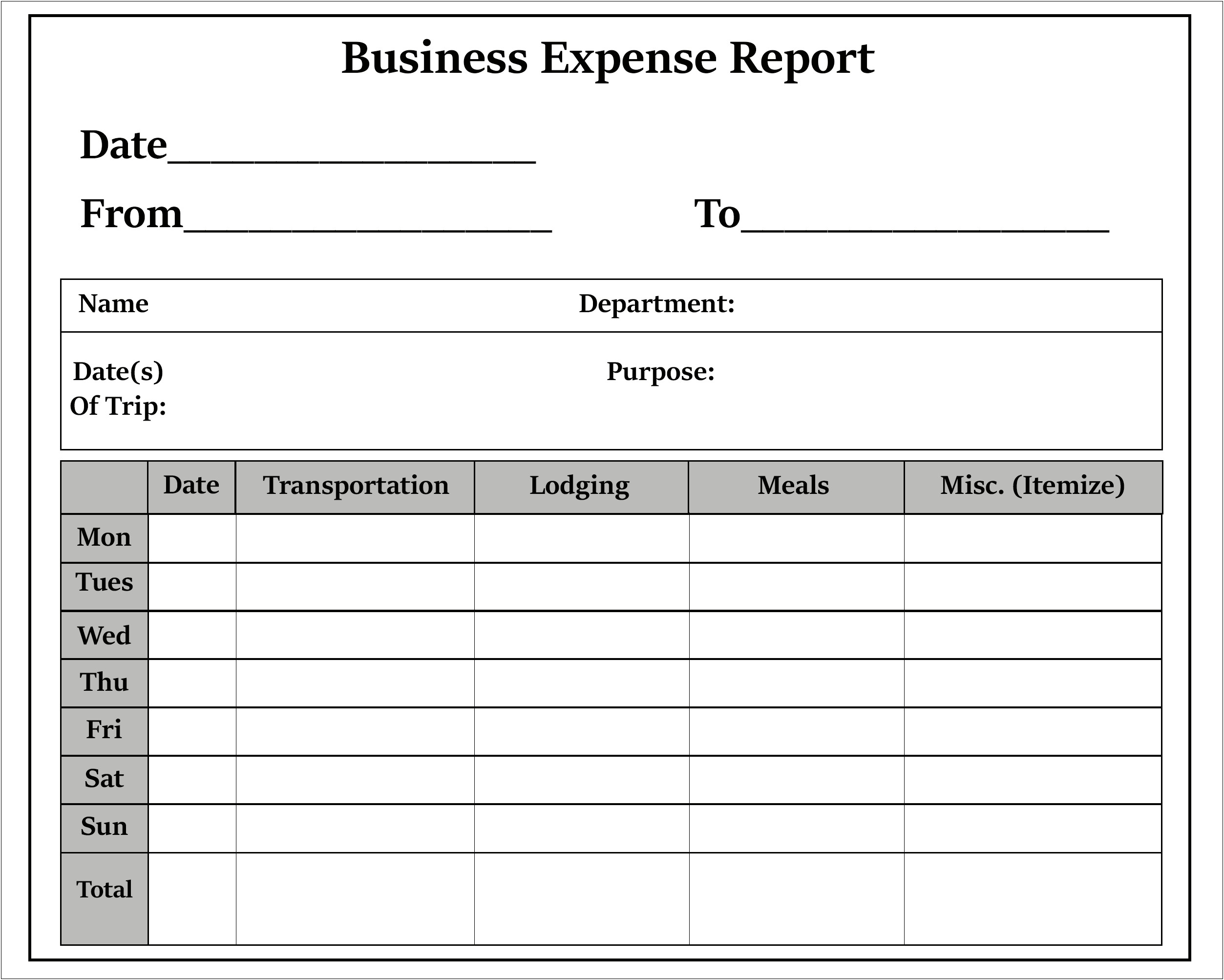 Expense Template For Small Business Free
